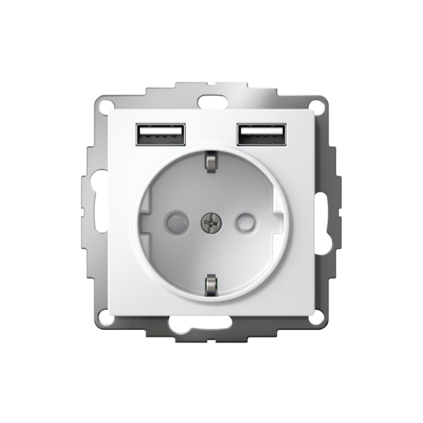 Розетка AtlasDesign 16А с 2-мя заряд. устройствами USB тип A+A 5В/2.4А 2х5В/1.2А механизм лотос SE ATN001330