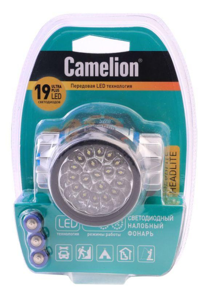 Фонарь налобный LED 5323-19Mx 19 ультра-ярких LED 4 режима 3хR03 (в компл.) металлик Camelion 8138
