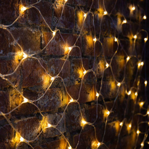 Гирлянда светодиодная "Сеть" 2х1.5м 288LED тепл. бел. 24Вт 230В IP65 свечение с динамикой провод ПВХ прозр. Neon-Night 215-046