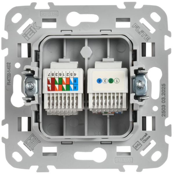 Розетка 2-м СП FLITE РКТ5е/3-2-0-ФлЧ RJ45/RJ11 кат.5E/3 UTP механизм черн. IEK FI-KT22-1-K02