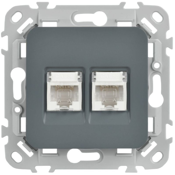 Розетка компьютерная 2-м СП FLITE РК5е-2-0-ФлМА RJ45 кат.5E UTP механизм мокрый асфальт IEK FI-K22-1-K80