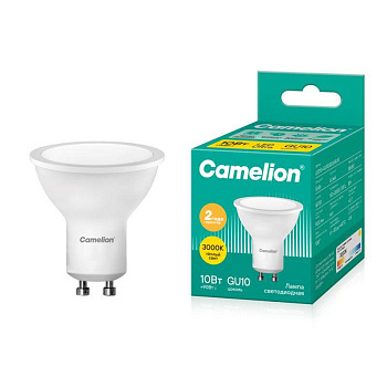 Лампа светодиодная LED10-GU10/830/GU10 10Вт рефлектор матовая 3000К тепл. бел. GU10 220В Camelion 13682