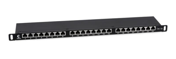 Патч-панель 19дюйм 0.5U 24 порта RJ45 кат.6а полностью экранир. Dual IDC высокой плотности Cabeus 9652c