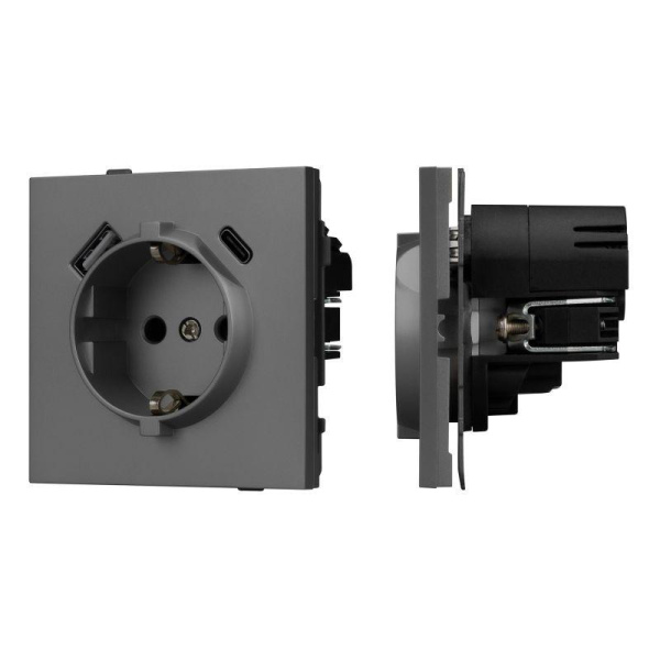 Розетка 1-м СП SCT-TENDO-MUAC-SFPL-GR 16А IP20 230В с USB зарядкой механизм Arlight 054609