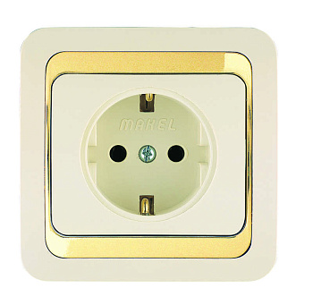 Розетка 1-м СП Mimoza 16А IP20 с заземл. крем./зол. Makel 12628