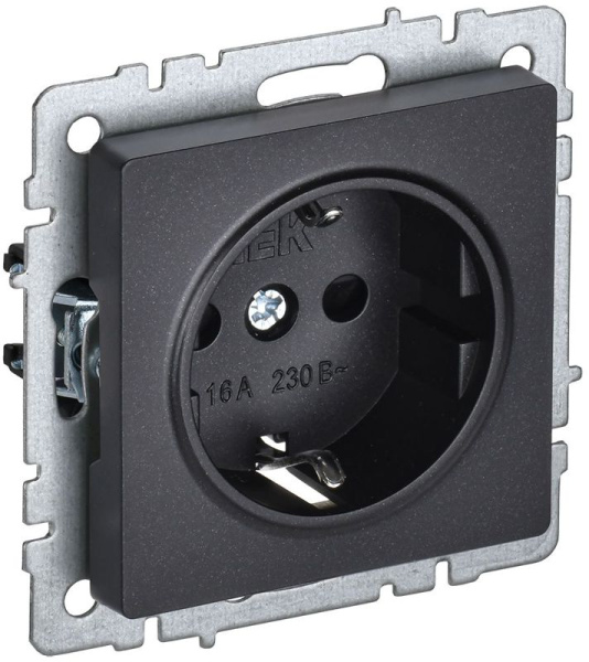 Розетка BRITE РС14-1-0-БрЧ 16А с заземл. защ. шторки механизм черн. IEK BR-R14-16-K02