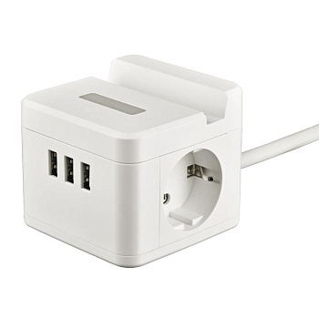 Удлинитель 2х1.5м с заземл. 16А Standard S-GCD2-1.5SBUH WHITE 3 USB держатель для телефона бел. Uniel UL-00011251