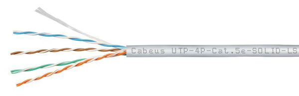 Кабель витая пара U/UTP кат.5E 4х2х24AWG solid LSZH нг(А)-HF UTP-4P-Cat.5e-SOLID-LSZH-GY сер. (уп.305м) Cabeus 9776c