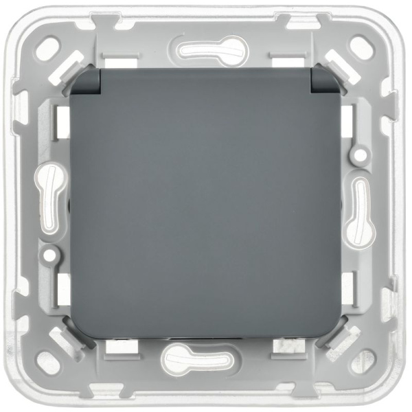 Розетка СП FLITE РСшкр11-1-44-ФлМА 16А IP44 с заземл. с защ. шторками и крышкой безвинтовое крепление механизм мокрый асфальт IEK FI-R16-16-1-44-K80