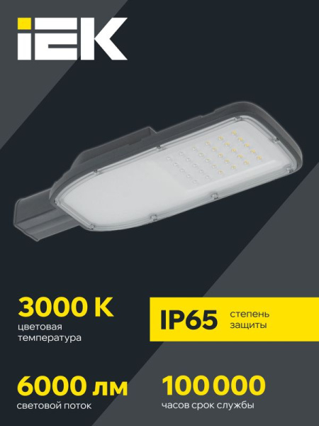 Светильник светодиодный ДКУ 1004-50Ш 3000К IP65 уличный консольный сер. IEK LDKU1-1004-050-3000-K03
