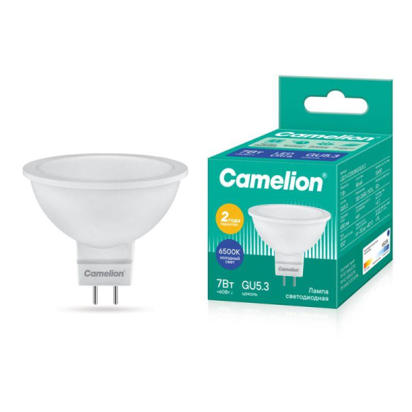 Лампа светодиодная LED7-JCDR/865/GU5.3 7Вт рефлектор матовая 6500К холод. бел. GU5.3 220В Camelion 12650