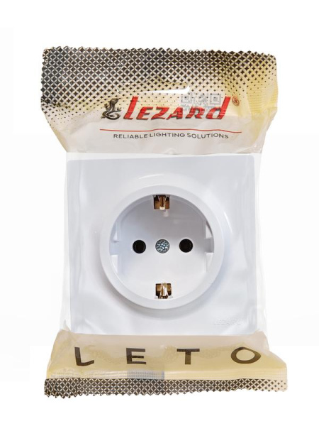 Розетка 1-м ОП LETO с заземл. ПБТ бел. LEZARD 752-0200-122B