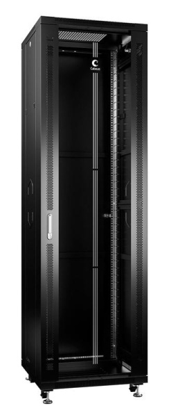 Шкаф монтажный телекоммуникационный напольный SH-05C-42U60/60-BK 19дюйм для распред. и серверн. оборудования 42U 600х600х2055мм передн. стеклян. и задн. сплошн. метал. двери ручка с замком черн. (RAL 9004) Cabeus 8560c