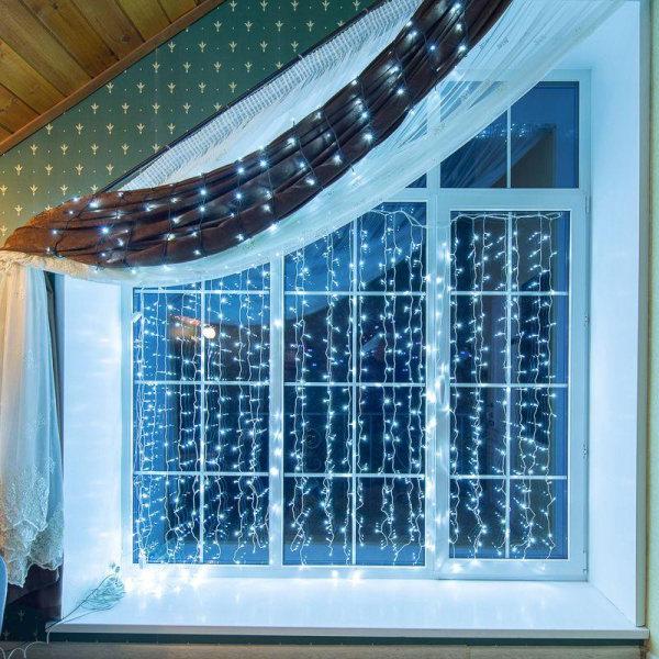 Гирлянда светодиодная "Твинкл Лайт" 20м 160LED бел. 10Вт 220-240В IP20 с контроллером 8 режимов провод ПВХ темн. зел. Neon-Night 303-115