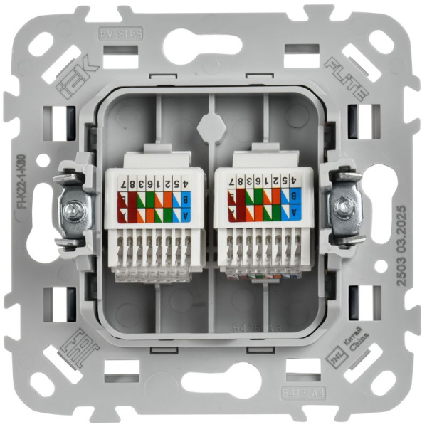 Розетка компьютерная 2-м СП FLITE РК5е-2-0-ФлМА RJ45 кат.5E UTP механизм мокрый асфальт IEK FI-K22-1-K80