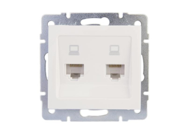 Розетка компьютерная 2-м Rain RJ45 механизм бел. LEZARD 703-0288-141