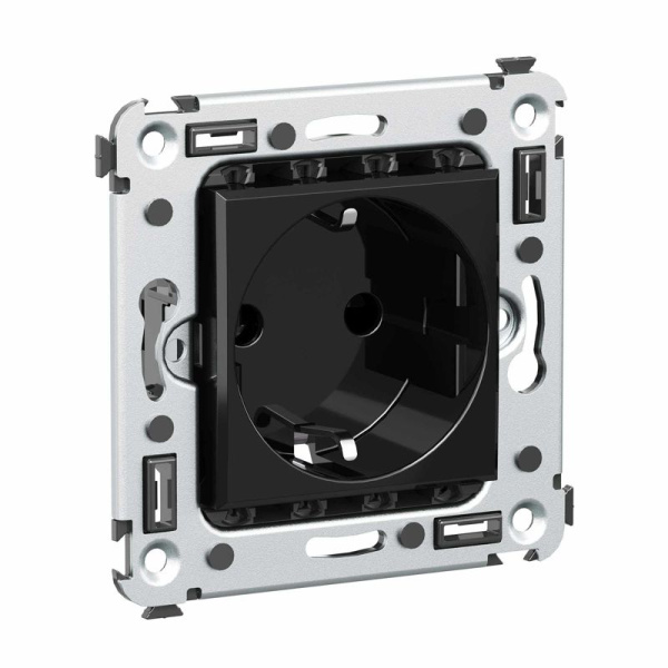 Розетка 1-м СП 2мод. Avanti "Черный квадрат" 16А IP20 2P+E защ. шторки черн. DKC 4402003