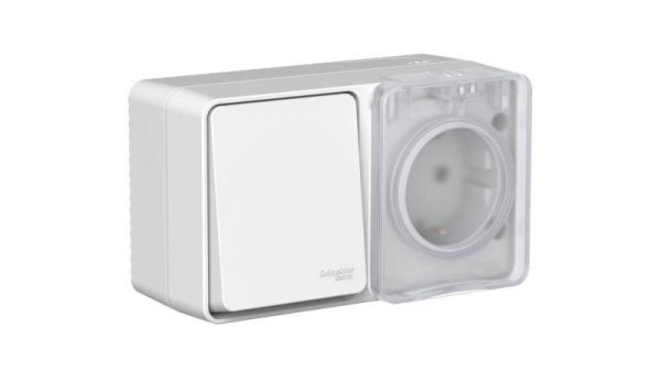 Блок ОП AtlasDesign PROFI IP54 (розетка 1-м 16А заземл. защ. шторки + 1-кл. выключатель 10А) сер. SE ATN543070
