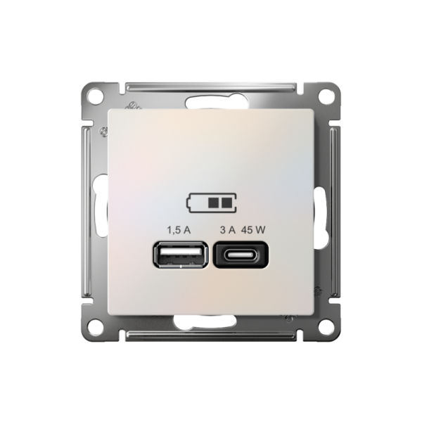 Розетка USB AtlasDesign тип A+C 45Вт QC PD высокоскор. ЗУ механизм жемчуж. SE ATN000429