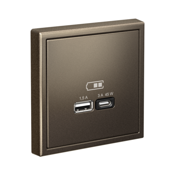 Розетка USB ArtGallery тип A+C 45Вт QC PD высокоскор. ЗУ механизм мокко SE GAL000629