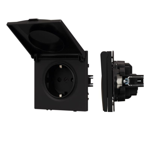 Розетка 1-м СП SCT-NOBE-MCP-SFPL-BK 16А IP44 230В влагозащ. механизм Arlight 054281
