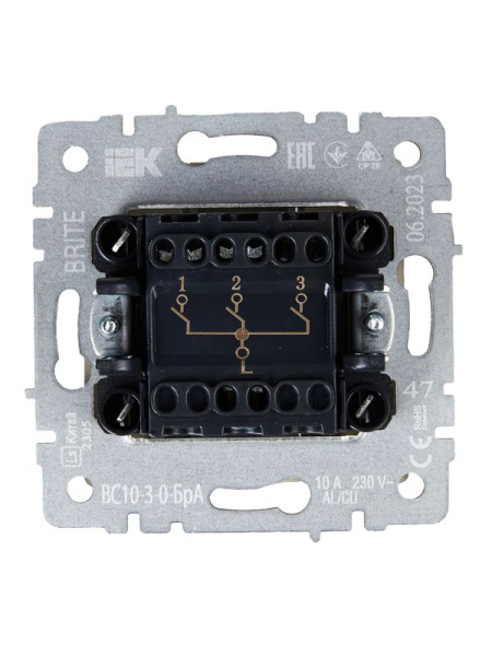 Выключатель 3-кл. СП BRITE ВС10-3-0-БрА 10А механизм алюм. IEK BR-V30-0-10-K47