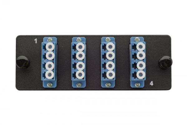 Комплект планка Q-SLOT с 4 адаптерами LC OS2 монтаж. шнуры КДЗС Eurolan 38M-S2-4L-04BL