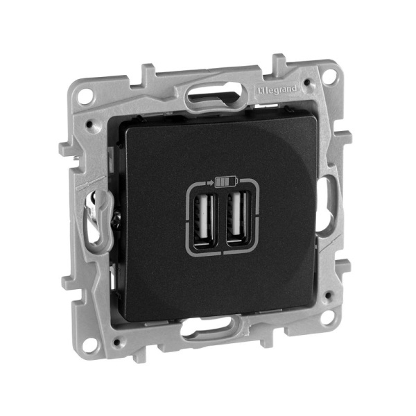 Розетка USB 2-м СП 2мод. Etika 240В/5В 2400мА механизм антрацит IEK 672694