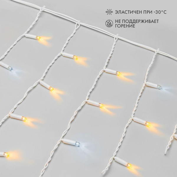 Гирлянда светодиодная "Айсикл" (бахрома) 4.8х0.6м 176LED желт. 15Вт 230В IP65 эффект мерцания провод ПВХ бел. (нужен шнур питания 303-500-1) Neon-Night 255-161
