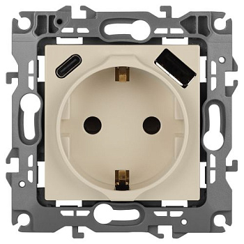 Розетка Эра12 12-4108-02 16А 250В 2P+E с USB type-A+C 5В-3А защ. шторки сл. кость Эра Б0067731