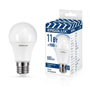 Лампа светодиодная LED-A60-11W-E27-6K 11Вт грушевидная 6500К холод. бел. E27 220-240В ЛОН ПРОМО Ergolux 14724