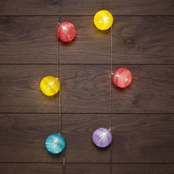 Гирлянда светодиодная "Тайские фонарики "Фейерверк" 1.5м 10LED тепл. бел. 1Вт IP20 провод ПВХ прозр. элементы питания 2хAA (не в компл.) Neon-Night 303-099