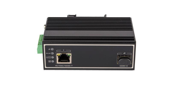 Медиаконвертер оптический индустриальный UTP-SFP industrial 10/100/1000Мбит/с в 1000Мбит/с 12-24В 10Вт питание поставляется отдельно MDR-10-24 NIKOMAX GL-MC-UTPG-SFPG-FI