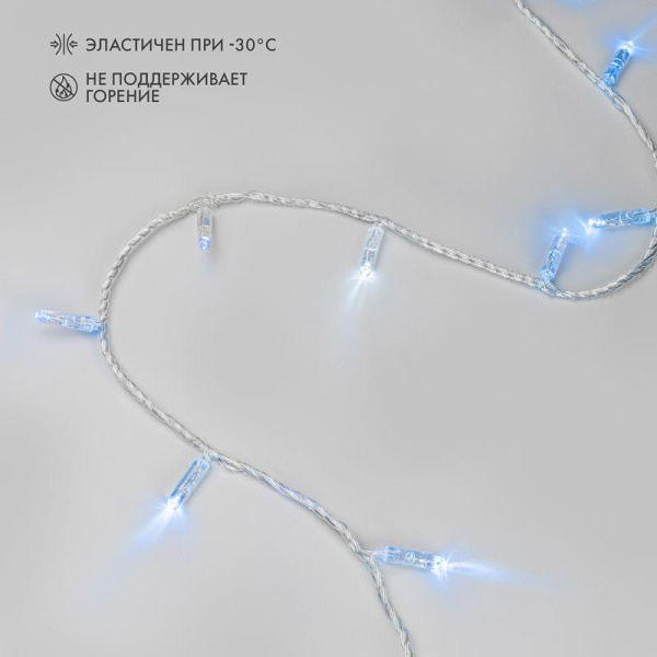 Гирлянда светодиодная "Нить" 10м 100LED син. 10Вт 230В IP65 эффект мерцания (каждый 5-ый диод) провод ПВХ прозр. (нужен шнур питания 303-500-1) Neon-Night 305-283