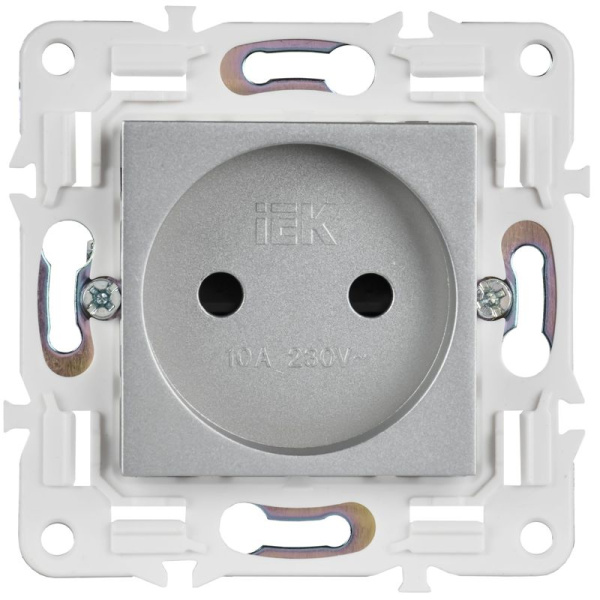 Розетка SKANDY 10А без заземл. защ. шторки SK-R01S серебр. IEK SK-R13-10-K23