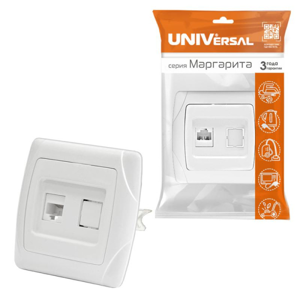 Розетка компьютерная 1-м СП Маргарита RJ45 16А IP20 бел. UNIVersal М0035