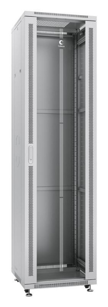 Шкаф монтажный телекоммуникационный напольный SH-05C-47U60/80 19дюйм для распред. и серверн. оборудования 47U 600х800х2277мм передн. стеклян. и задн. сплошн. метал. двери ручка с замком сер. (RAL 7035) Cabeus 7863c