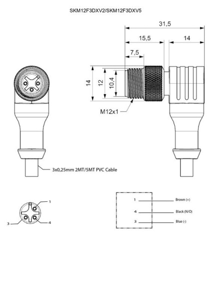 Кабель соединительный 2м с гнездом M12х4 90град. ПВХ IP68 EMAS SKM12P4DXV2