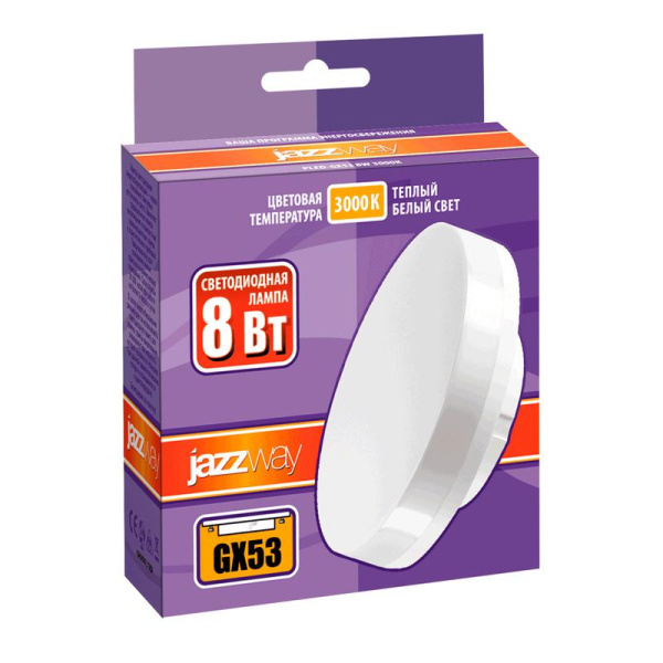 Лампа светодиодная PLED-GX53 8Вт таблетка матовая 3000К тепл. бел. GX53 640лм 230В JazzWay 2855374