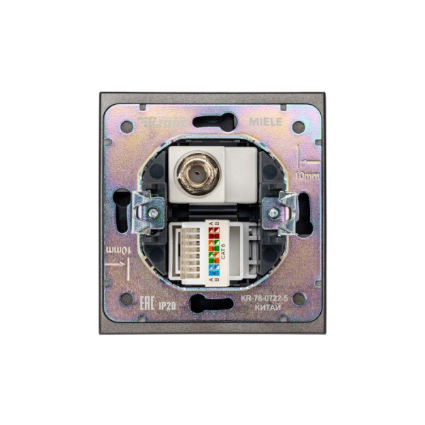 Розетка компьютерная + телевизионная СП STRONG MIELE RJ45 кат.6 + TV антрацит Kranz KR-78-0722-5