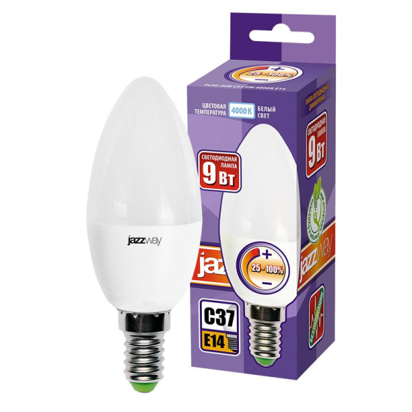 Лампа светодиодная PLED-DIM 9Вт C37 4000К нейтр. бел. 630лм E14 230В 50Гц JazzWay 5035867