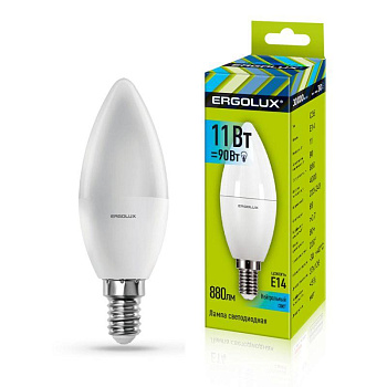 Лампа светодиодная LED-C35-11W-E14-4K 11Вт свеча матовая 4000К бел. E14 220-240В Ergolux 13619