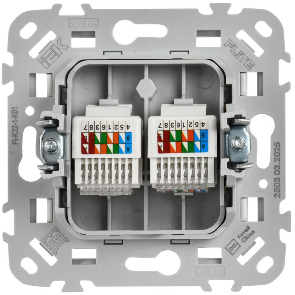 Розетка компьютерная 2-м СП FLITE РК5е-2-0-ФлБ RJ45 кат.5E UTP механизм бел. IEK FI-K22-1-K01