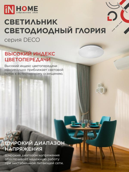 Светильник светодиодный DECO ГЛОРИЯ 24Вт 6500К 2160лм 230В 330х55мм IN HOME 4690612025094