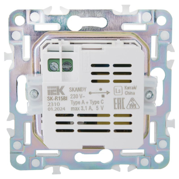 Розетка USB A+A 3.1А SKANDY SK-R15Bl черн. IEK SK-U21-D31-K02