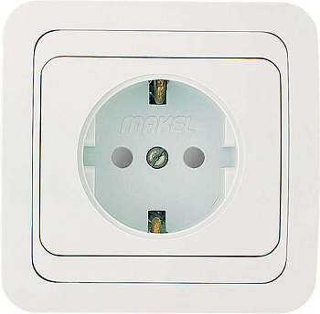 Розетка 1-м СП Mimoza 16А IP20 с заземл. защ. шторки бел./бел. Makel 12058