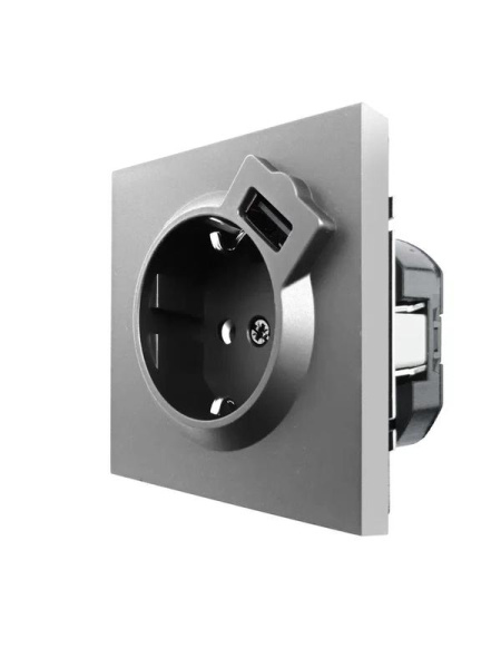 Розетка 1-м СП ZIMA IP20 + USB с заземл. механизм сер. матов. LEZARD 704-7488-181