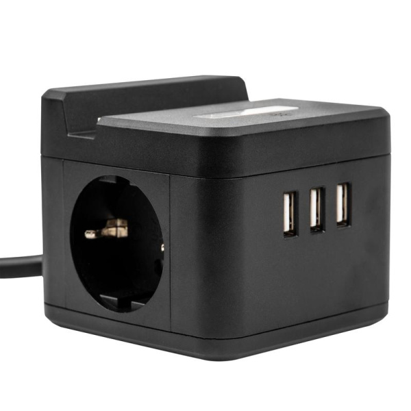 Удлинитель 2х1.5м с заземл. 16А Standard S-GCD2-1.5SBUH BLACK 3 USB держатель для телефона черн. Uniel UL-00011252