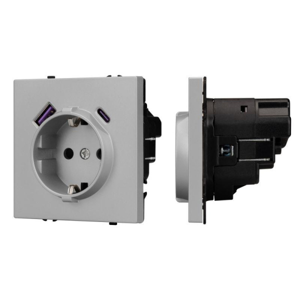 Механизм розетки с USB зарядкой SCT-NOBE-MUAC-SFPL-IS (230В 16А) никель Arlight 059445