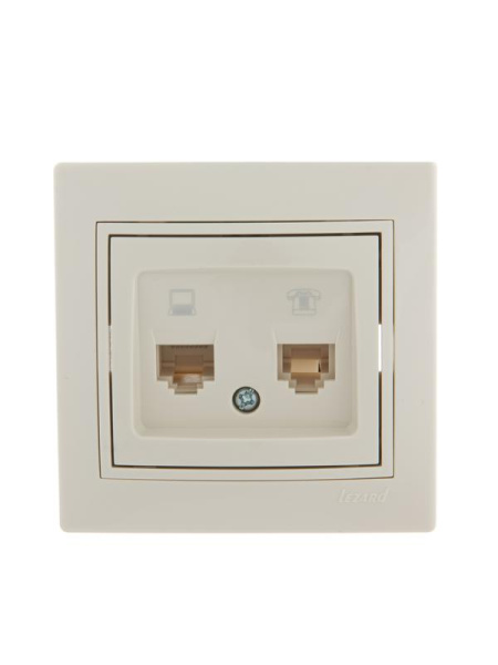Розетка компьютерная + телефонная 2-м СП Mira RJ45 + RJ11 крем./крем.. LEZARD 701-0303-143